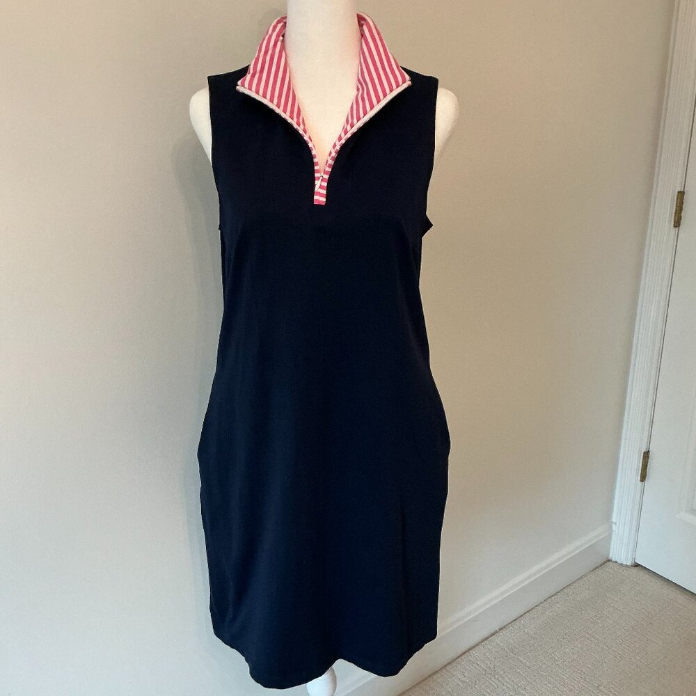 Sailor Sailor Sleeveless Navy w/Pink & White Stripe Dress - Size Small